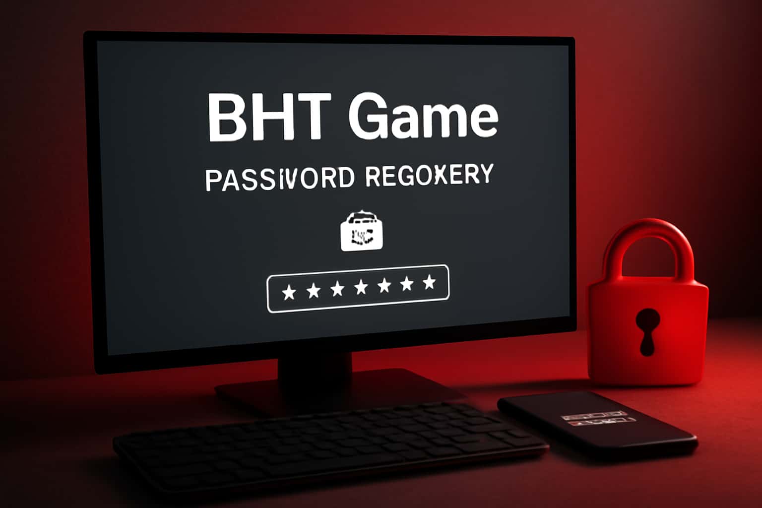 An informative scene depicting BHT Game password recovery options with a focus on security.