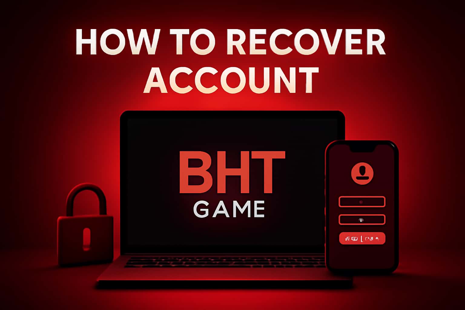 Visual representation of recovering a BHT Game account, with relevant text displayed.