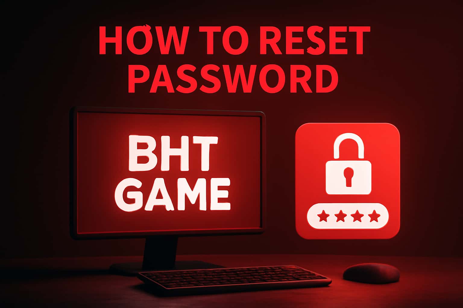 An educational graphic illustrating the process of resetting the BHT Game password, emphasizing the instructional aspect.
